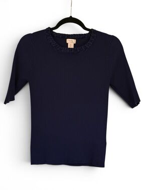 Camila Coelho Royal Purple Knit Short Sleeve Top With Woven Neckline